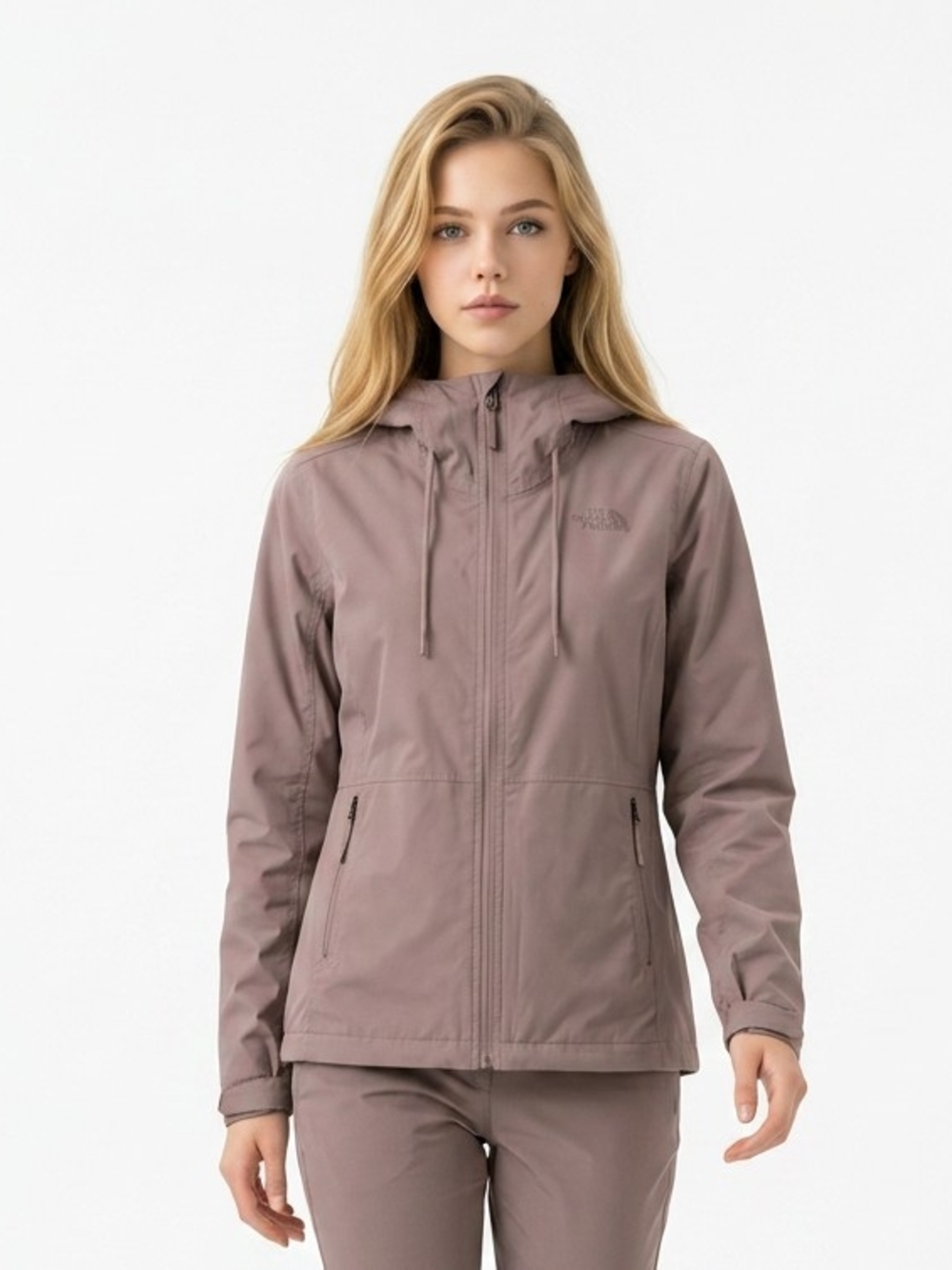 The North Face Women's Small/Petite Hooded Full Zip Windbreaker Jacket Taupe